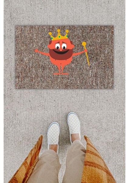 Dijital Baskı Dekoratif Kral Gri Kapı Önü Paspası K-1288