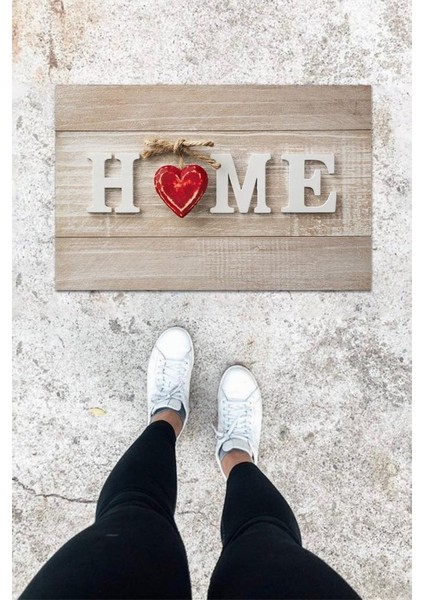 Dijital Baskı Kırmızı Küçük Kalp Desen Kapı Önü Paspası K-1058