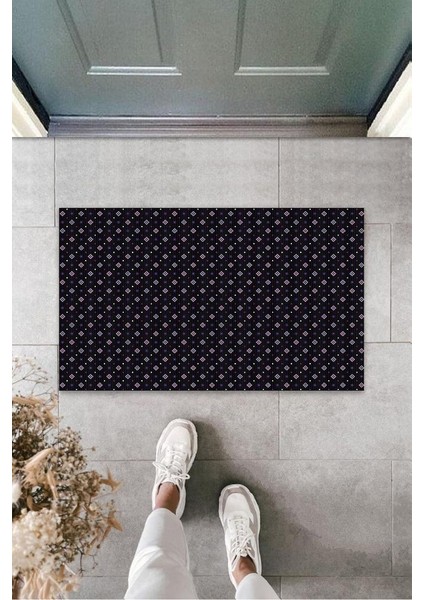 Mor Kapı Önü Paspası Küçük Çiçekler Desen