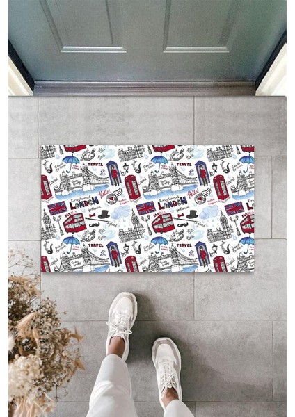 Dijital Baskı Çok Renkli London Travel Paspas K-3074