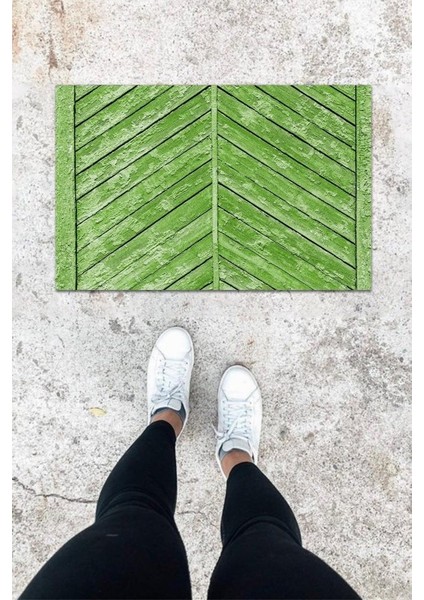 Dijital Baskı Yeşil Ahşap Kapı Desen Kapı Önü Paspası K-1050