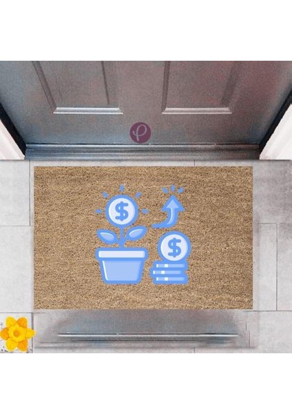 Kapı Önü Paspası Dekoratif Dijital Baskı Dolar Saksı P-2410
