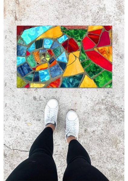 Dijital Baskı Çok Renkli Kırık Mozaik Desen Kapı Önü Paspası K-1072