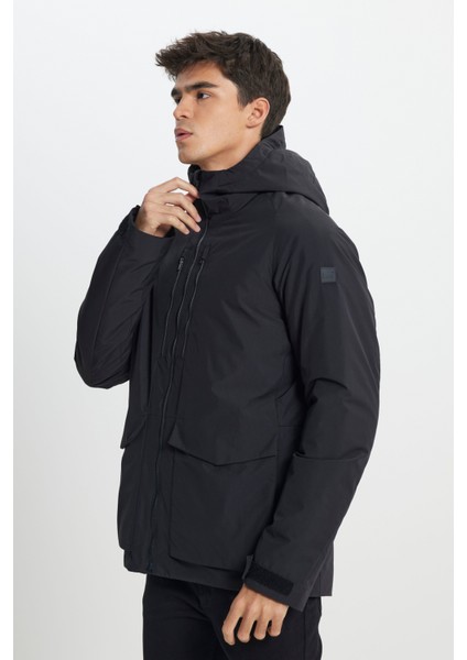 Relaxed Fit Geniş Kesim Kapüşonlu Siyah Parka