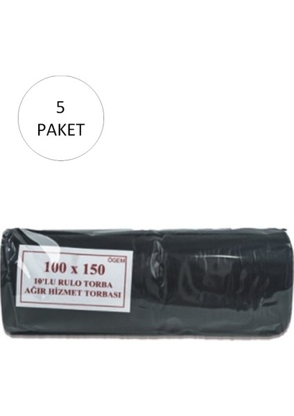 Hantal Boy Çöp Torbası 100 x 150 cm 10 Lu Rulo x 5 Paket = 50 Adet (Siyah)