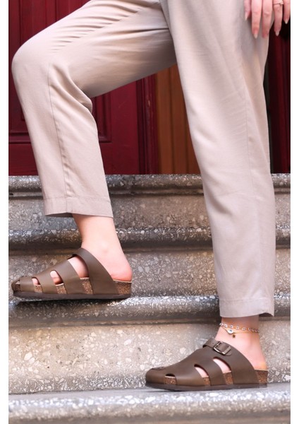 Bari Deri Ortopedik Mantar Taban Unısex Terlik