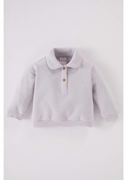 Kız Bebek Bebe Yaka Düğmeli İçi Yumuşak Tüylü Sweatshirt D4992A524WN