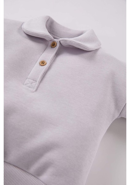 Kız Bebek Bebe Yaka Düğmeli İçi Yumuşak Tüylü Sweatshirt D4992A524WN