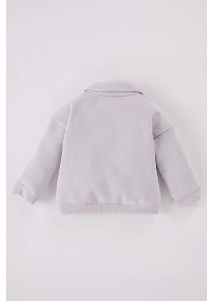 Kız Bebek Bebe Yaka Düğmeli İçi Yumuşak Tüylü Sweatshirt D4992A524WN