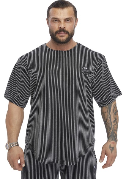 Oversize Çizgili Kalın Rag Top T-Shirt Bgsm 3355