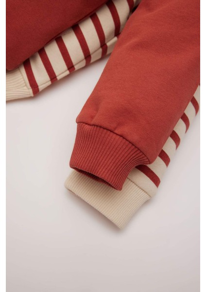 Erkek Bebek Bisiklet Yaka Baskılı İçi Yumuşak Tüylü 2'li Sweatshirt D5782A524WN