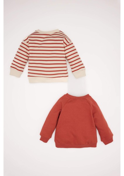 Erkek Bebek Bisiklet Yaka Baskılı İçi Yumuşak Tüylü 2'li Sweatshirt D5782A524WN