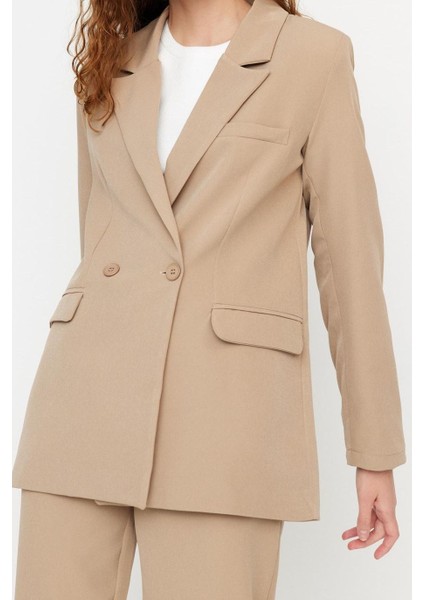 Kadın Moda Şık Boru Paça Regular Boy Uzun Kollu Blazer Ceket-Pantolon Dokuma Alt-Üst Takım modelleri