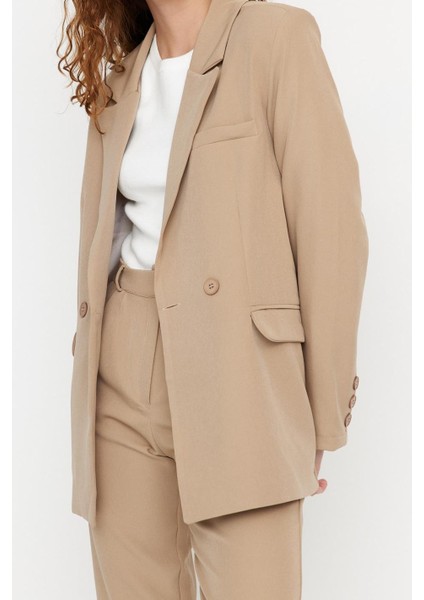 Kadın Moda Şık Boru Paça Regular Boy Uzun Kollu Blazer Ceket-Pantolon Dokuma Alt-Üst Takım fırsatları