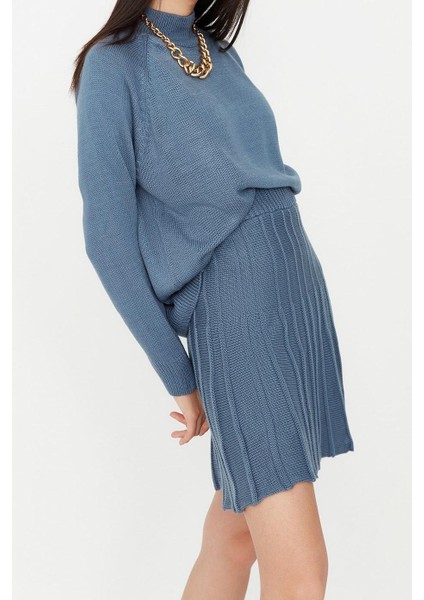 Kadın Moda Şık Geniş Paça Regular Boy Uzun Kollu Pileli Etekli Triko Alt-Üst Takım fiyatları