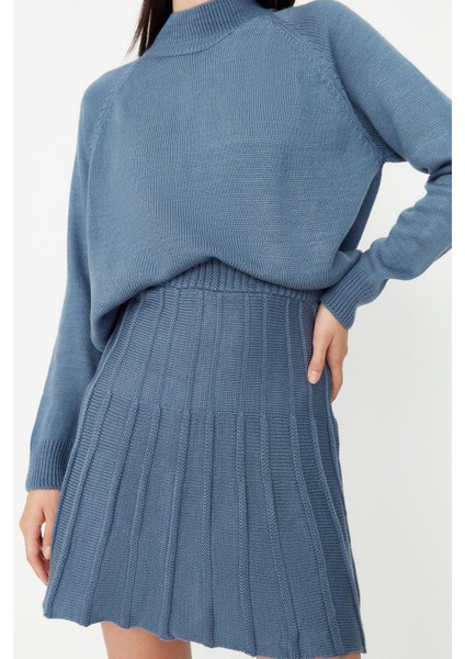 Kadın Moda Şık Geniş Paça Regular Boy Uzun Kollu Pileli Etekli Triko Alt-Üst Takım fırsatları