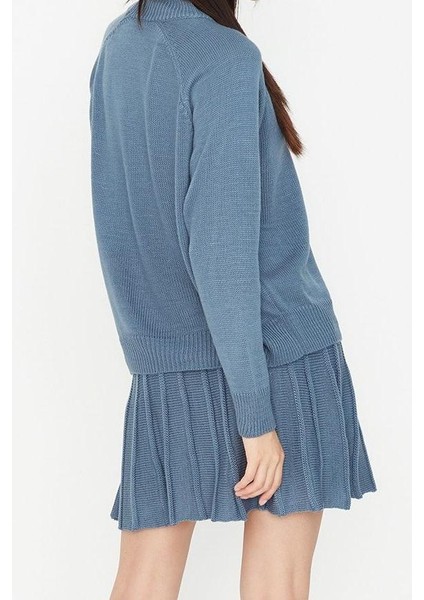 Kadın Moda Şık Geniş Paça Regular Boy Uzun Kollu Pileli Etekli Triko Alt-Üst Takım indirimleri