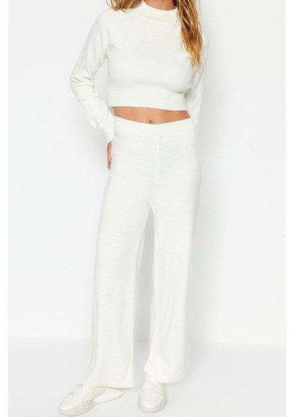 Kadın Moda Şık Boru Paça Crop Boy Uzun Kollu Crop Basic Triko Alt-Üst Takım fiyatları