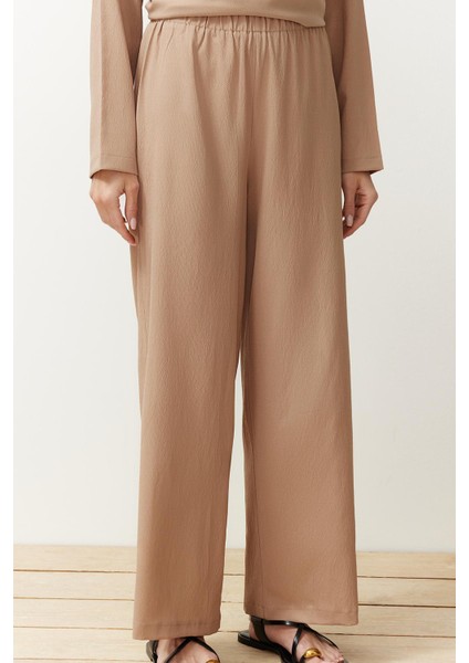 Kadın Moda Şık Boru Paça Uzun Boy Uzun Kollu Asimetrik Dokuma Tunik Pantolon Alt-Üst Takım