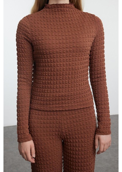 Kadın Moda Şık Boru Paça Uzun Boy Dokulu Fitted Vücuda Oturan Esnek Örme Alt-Üst Takım