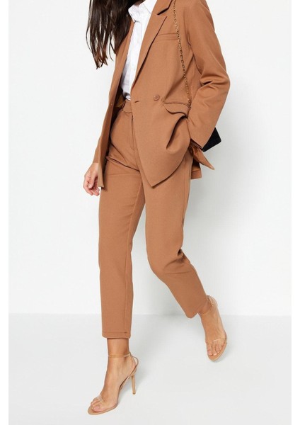 Kadın Moda Şık Boru Paça Regular Boy Uzun Kollu Blazer Ceket-Pantolon Dokuma Alt-Üst Takım