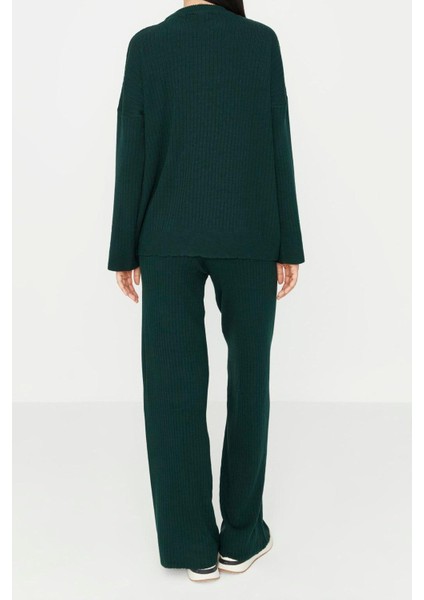 Kadın Moda Şık Boru Paça Regular Boy Uzun Kollu Basic Bisiklet Yaka Triko Alt-Üst Takım indirimleri