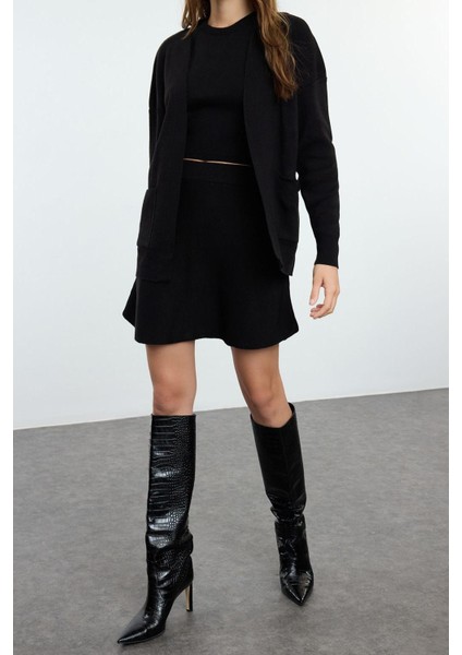 Kadın Moda Şık Regular Boy Uzun Kollu Etek-Bluz-Hırka Üçlü Triko Alt-Üst Takım