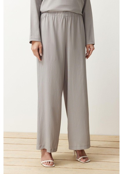 Kadın Moda Şık Boru Paça Uzun Boy Uzun Kollu Asimetrik Dokuma Tunik Pantolon Alt-Üst Takım