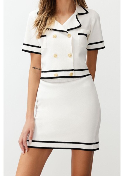 Kadın Moda Şık Regular Kısa Boy Kısa Kollu Ceket Etek Triko Alt-Üst Takım fiyatları