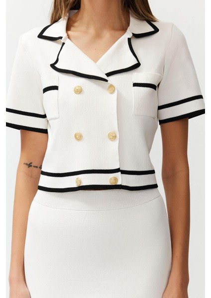 Kadın Moda Şık Regular Kısa Boy Kısa Kollu Ceket Etek Triko Alt-Üst Takım fırsatları