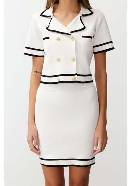 Kadın Moda Şık Regular Kısa Boy Kısa Kollu Ceket Etek Triko Alt-Üst Takım indirimleri