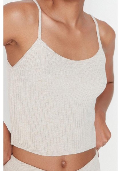 Kadın Moda Şık Geniş Paça Crop Boy Uzun Kollu Fitillli Bluz Hırka Pantolon Triko Alt-Üst Takım