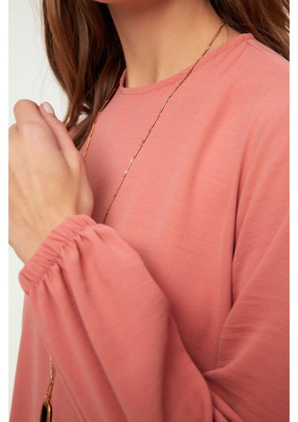 Kadın Moda Şık Geniş Paça Regular Boy Kolu Lastikli Bol Paça Aerobin Tunik-Pantolon Dokuma Takım fırsatları