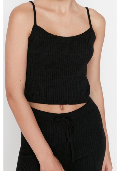 Kadın Moda Şık Geniş Paça Crop Boy Uzun Kollu Fitillli Bluz Hırka Pantolon Triko Alt-Üst Takım indirimleri