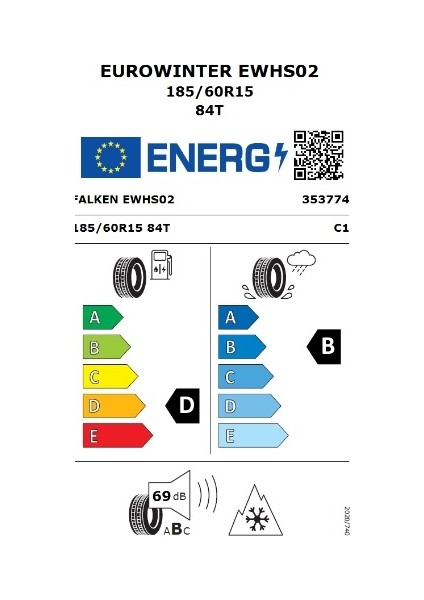 185/60 R15 84T Eurowınter Hs02 Oto Kış Lastiği (Üretim Yılı:2024)