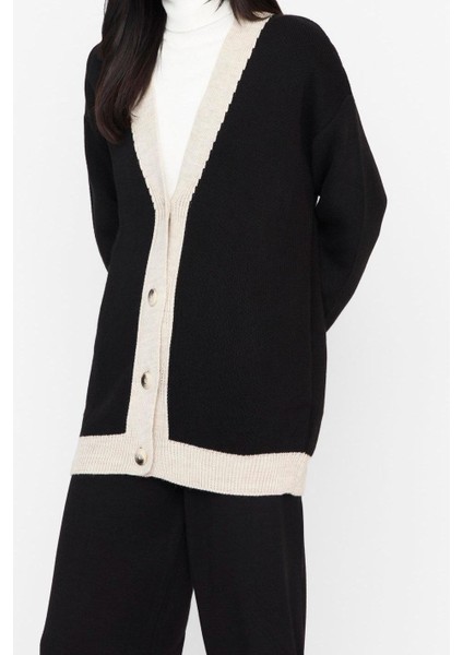 Tarz Kadın Modern Moda Yüksek Bel Geniş Paça V Yaka Şerit Detaylı Hırka-Pantolon Triko Takım