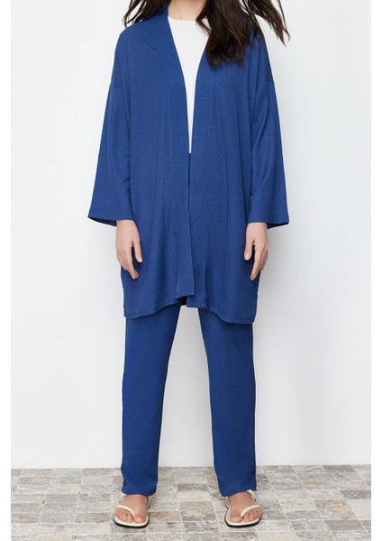 Tarz Kadın Normal Bel Boru Paça V Yaka Oversize Dokulu Bürümcük Örme Kimono Pantolon Alt-Üst Takım indirimleri