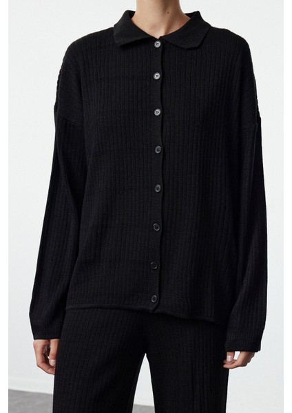 Kadın Moda Şık Regular Boy Uzun Kollu Basic Polo Yaka Triko Alt-Üst Takım