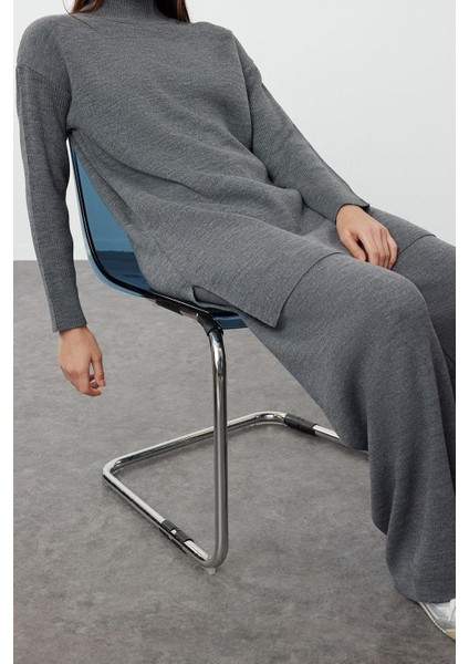 Tarz Kadın Modern Moda Normal Bel Geniş Paça Balıkçı Yaka Yırtmaçlı Geniş Paça Triko Alt-Üst Takım fiyatları