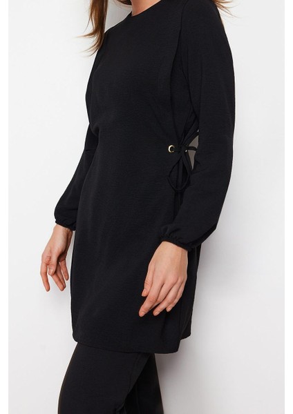 Tarz Kadın Modern Yüksek Bel Geniş Paça Kuşgözü Bağlama Detaylı Aerobin Tunik-Pantolon Takım