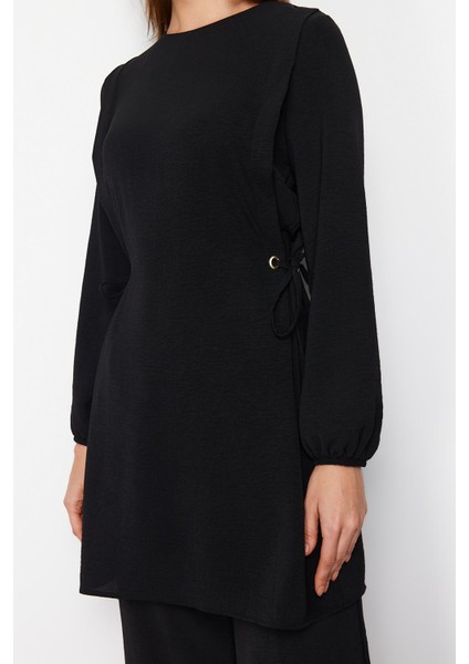 Tarz Kadın Modern Yüksek Bel Geniş Paça Kuşgözü Bağlama Detaylı Aerobin Tunik-Pantolon Takım fırsatları