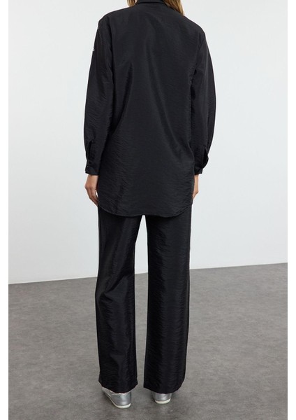 Tarz Kadın Modern Moda Normal Bel Boru Paça Gömlek Yaka Taş Detaylı Dokuma Alt-Üst Takım modelleri