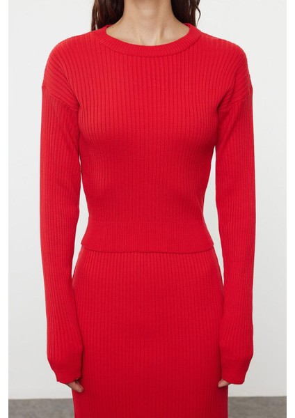 Tarz Kadın Modern Moda Normal Bel Geniş Paça Bisiklet Yaka Crop Triko Alt-Üst Takım