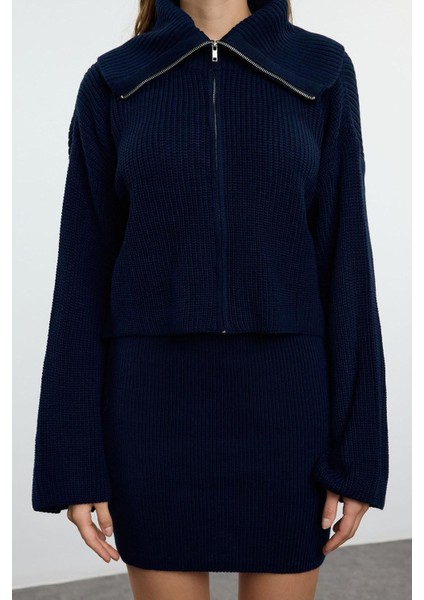 Tarz Kadın Modern Moda Normal Bel Boru Paça Devrik Yaka Devrik Yaka Triko Alt-Üst Takım