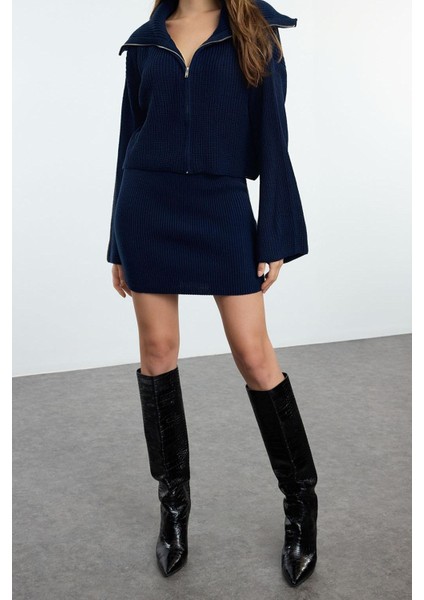 Tarz Kadın Modern Moda Normal Bel Boru Paça Devrik Yaka Devrik Yaka Triko Alt-Üst Takım indirimleri