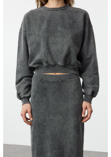 Tarz Kadın Modern Normal Bel Boru Paça Yıkamalı Regular Normal Kalıp Midi Örme Alt-Üst Takım