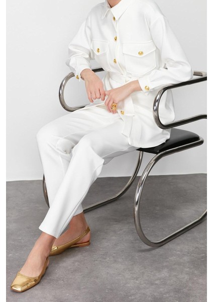 Tarz Kadın Normal Bel Boru Paça Gömlek Yaka Gold Düğme Detaylı Dalgıç Scuba Örme Alt-Üst Takım fiyatları