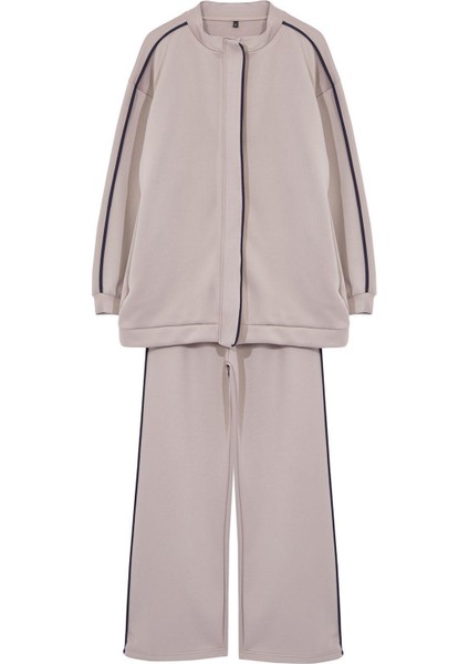 Tarz Kadın Boru Paça V Yaka Fermuarlı Dalgıç Scuba Hırka-Pantolon Örme Biyeli Alt-Üst Takım indirimleri