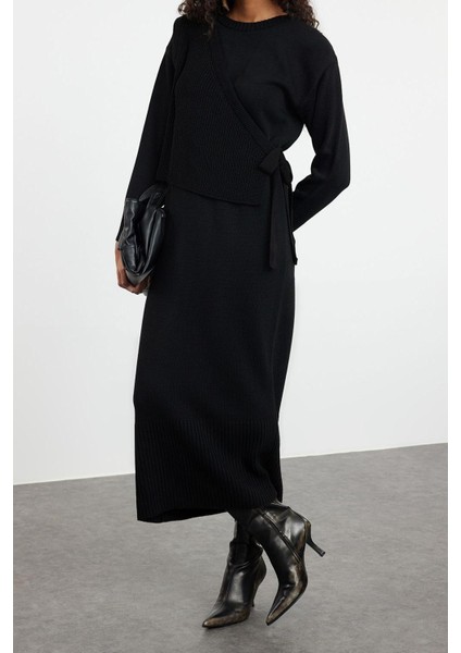 Tarz Kadın Modern Moda Normal Bel Boru Paça Dik Yaka Triko Hırka Elbise Alt-Üst Takım fiyatları