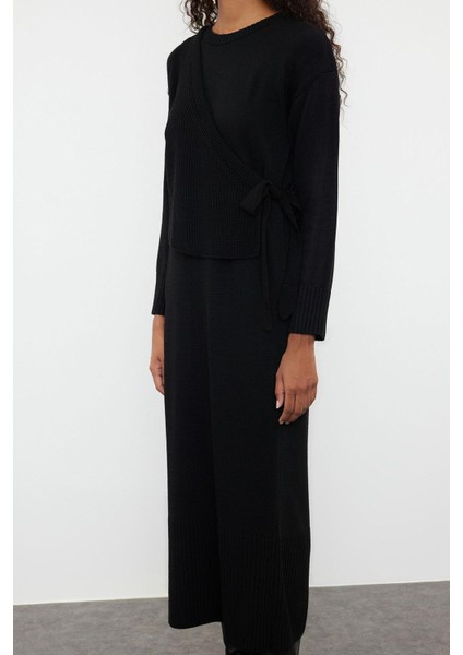 Tarz Kadın Modern Moda Normal Bel Boru Paça Dik Yaka Triko Hırka Elbise Alt-Üst Takım fırsatları